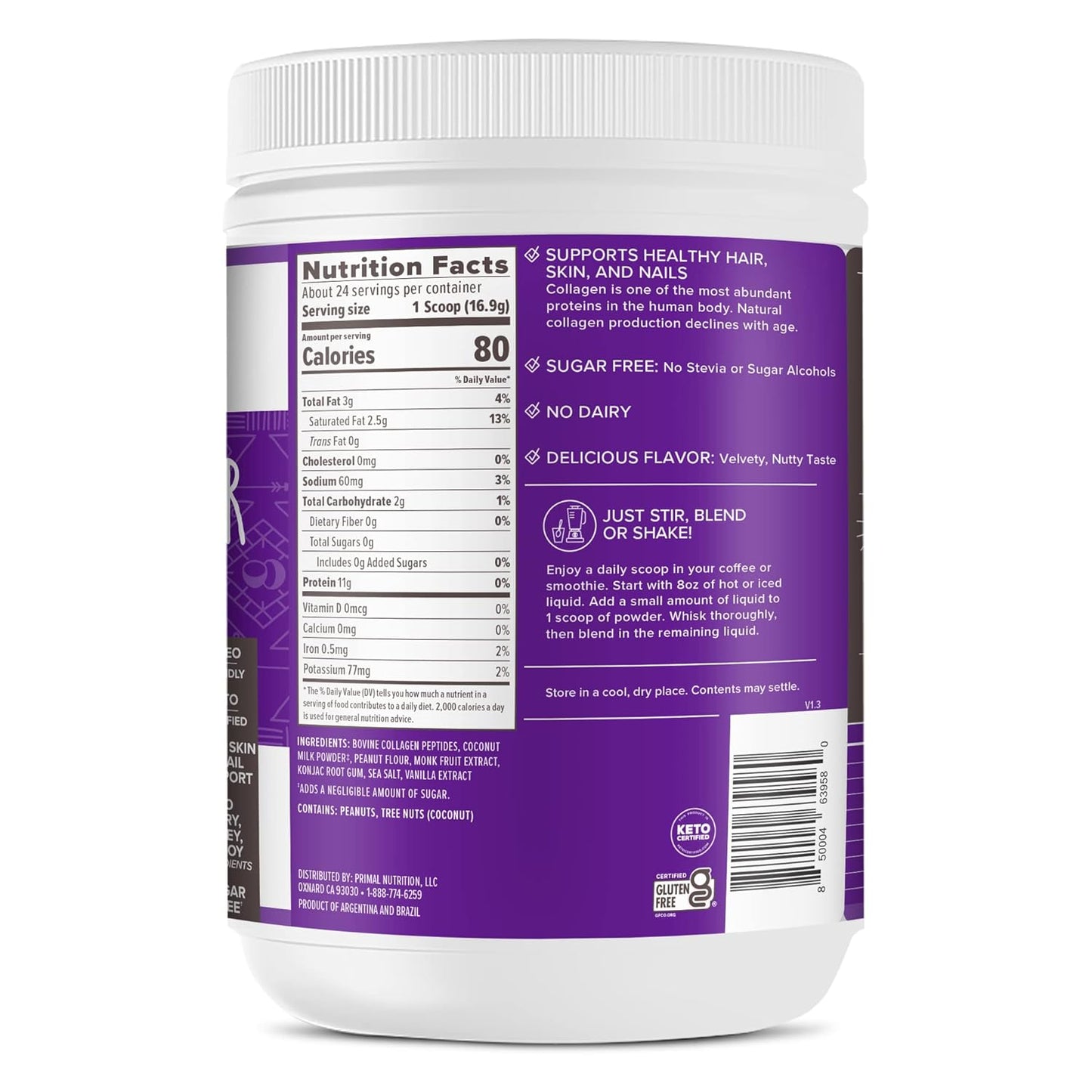 Collagen Fuel Drink Mix with Peanut Butter Flavor, Dairy-Free, 14.3oz - Primal Kitchen