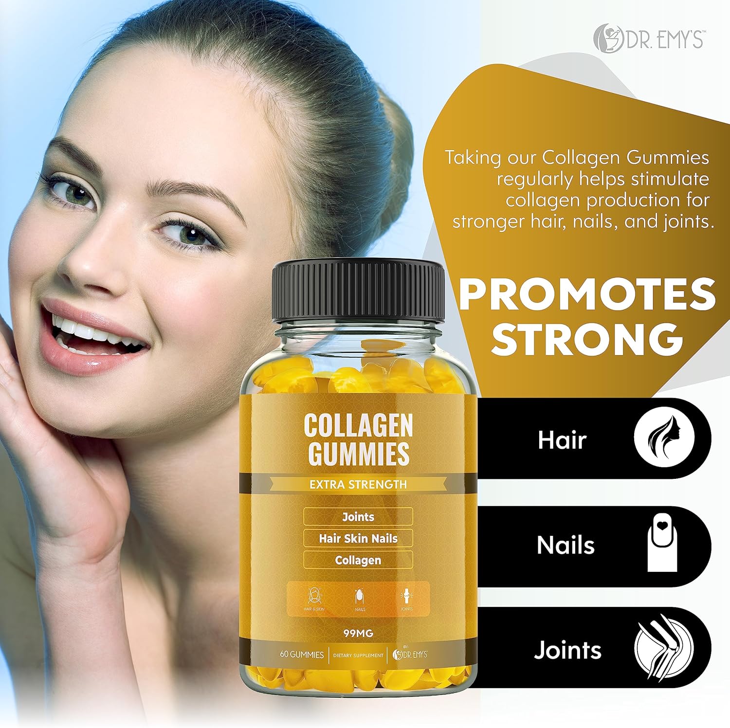 Collagen Gummies for Hair, Skin, Nails & Joints - Anti-Aging Vitamin Supplement for Men & Women - Gelatin-Free, Non-GMO - 60 ct Each