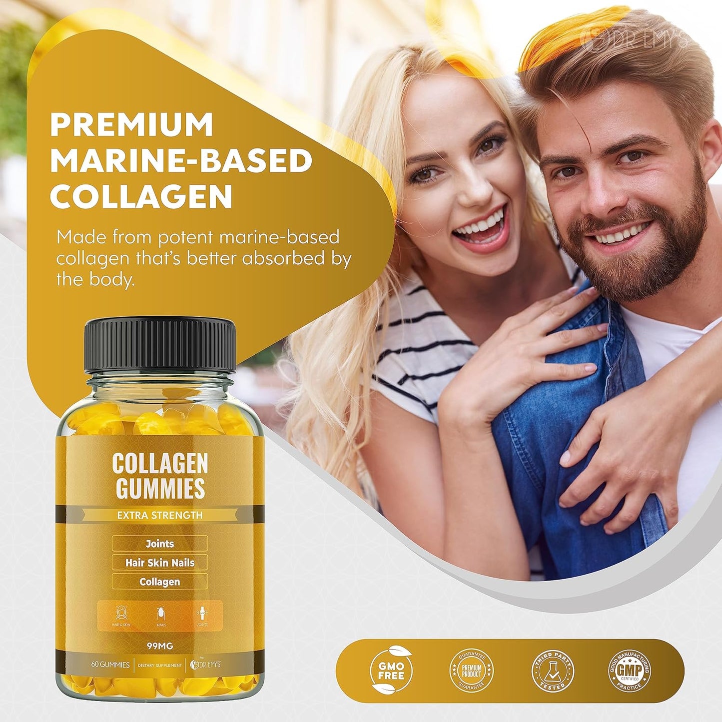 Collagen Gummies for Women & Men - Anti-Aging Hair, Skin, Nails, Joint Supplement - Gelatin-Free - Non-GMO - 60 ct Each