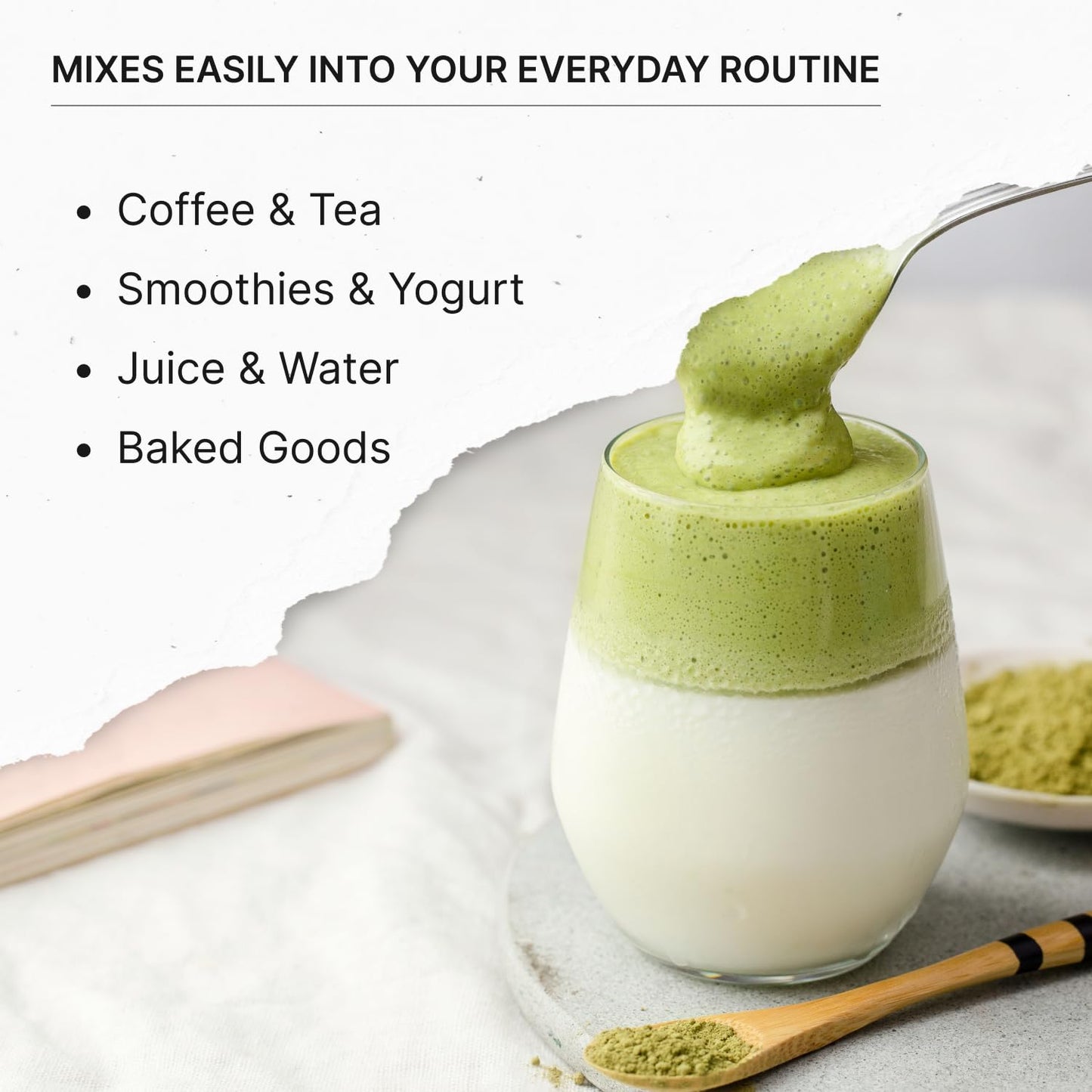 Collagen Matcha Powder with Biotin, Hyaluronic Acid, Vitamin C - Hair, Skin, Nails & Joint Support - Unsweetened Matcha Latte - 22 Servings