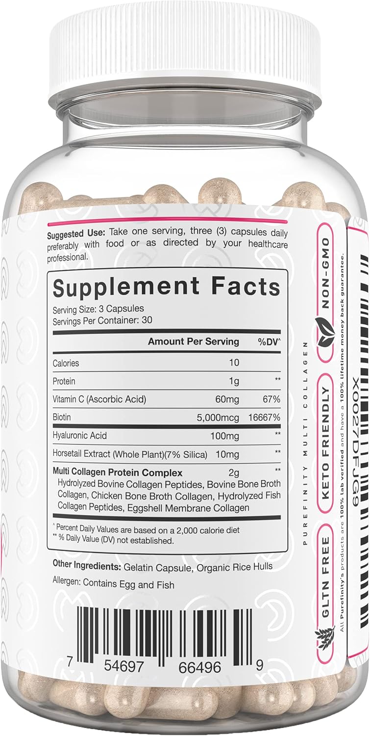 Collagen Peptides for Women with Biotin & Hyaluronic Acid - Supports Healthy Skin, Bones, Hair & Nails - Non-GMO, Grass-Fed - 90 Capsules