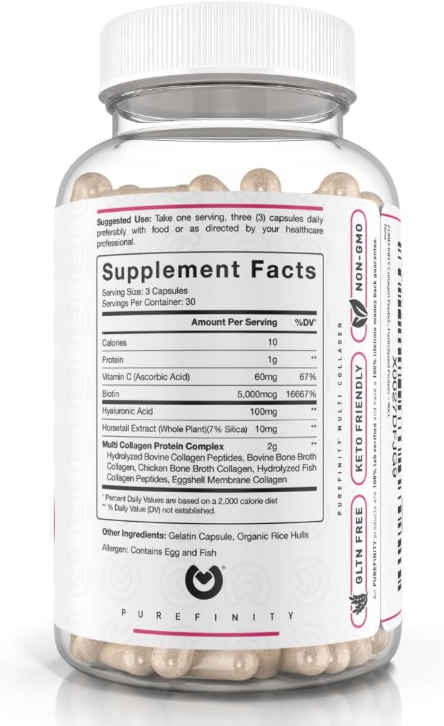 Collagen Peptides for Women with Biotin & Hyaluronic Acid - Supports Healthy Skin, Bones, Hair & Nails - Non-GMO, Grass-Fed - 90 Capsules