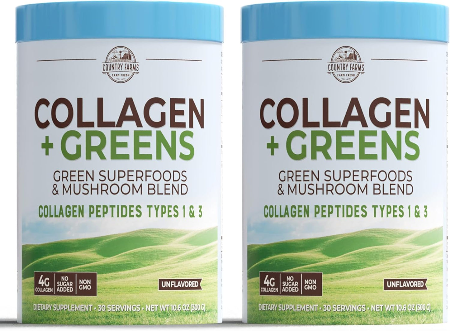 Collagen Peptides Powder with Greens Supplement for Skin, Hair, Nails, and Joints - Dairy/Gluten/Sugar Free - Energizing Superfoods - 21.2 Oz