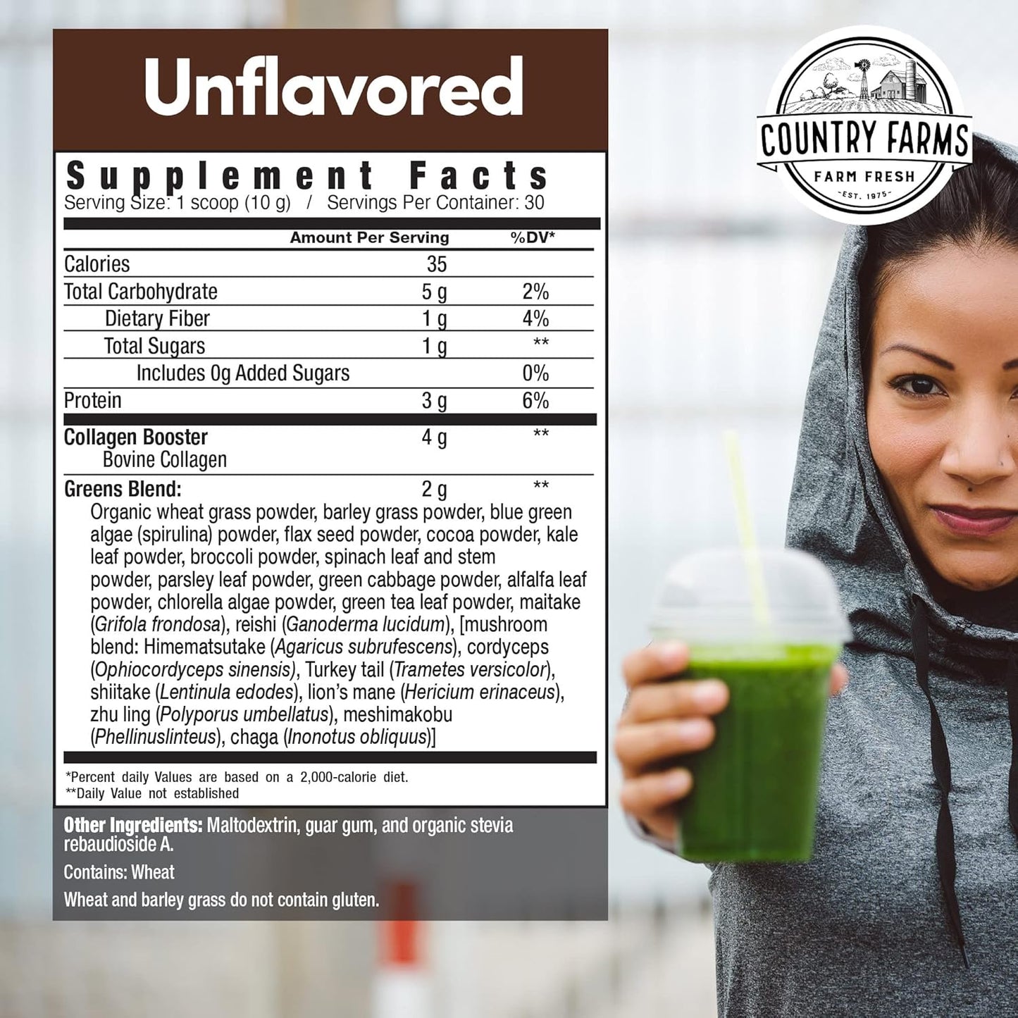 Collagen Peptides Powder with Greens Supplement for Skin, Hair, Nails, and Joints - Dairy/Gluten/Sugar Free - Energizing Superfoods - 21.2 Oz