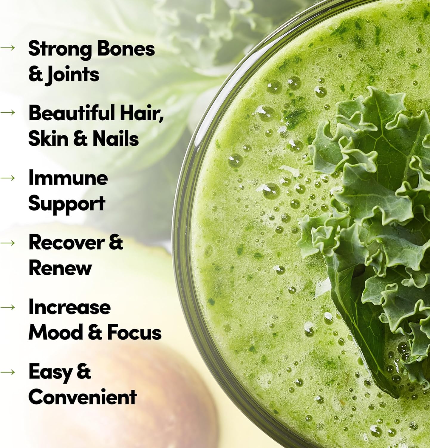 Collagen Peptides Powder with Greens Supplement for Skin, Hair, Nails, and Joints - Dairy/Gluten/Sugar Free - Energizing Superfoods - 21.2 Oz