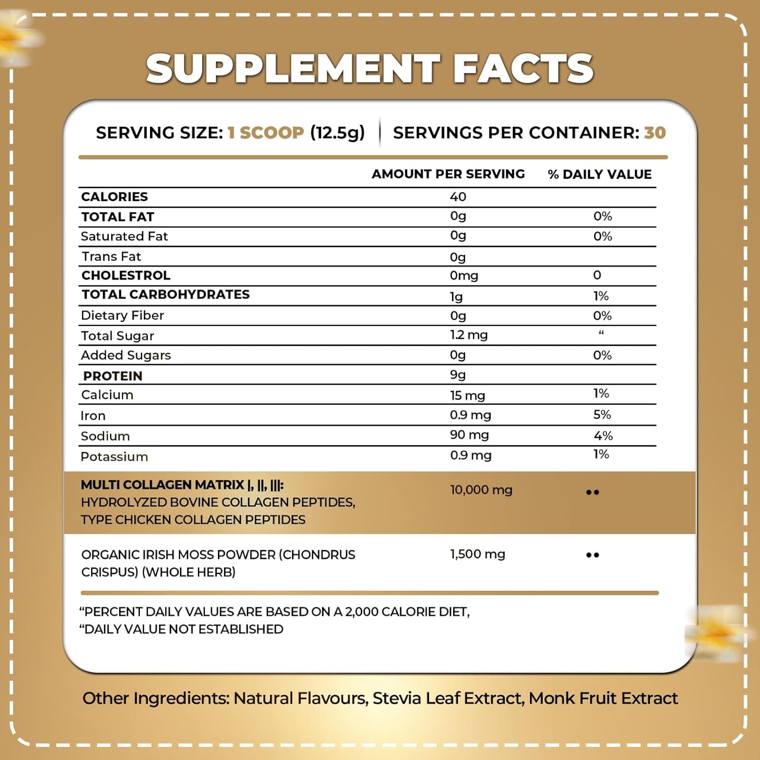 Collagen Peptides Powder with Irish Sea Moss Vanilla Caramel Flavor - 30 Servings of Hydrolyzed Collagen with Biotin for Hair, Skin, Nails, and Joints - 380g