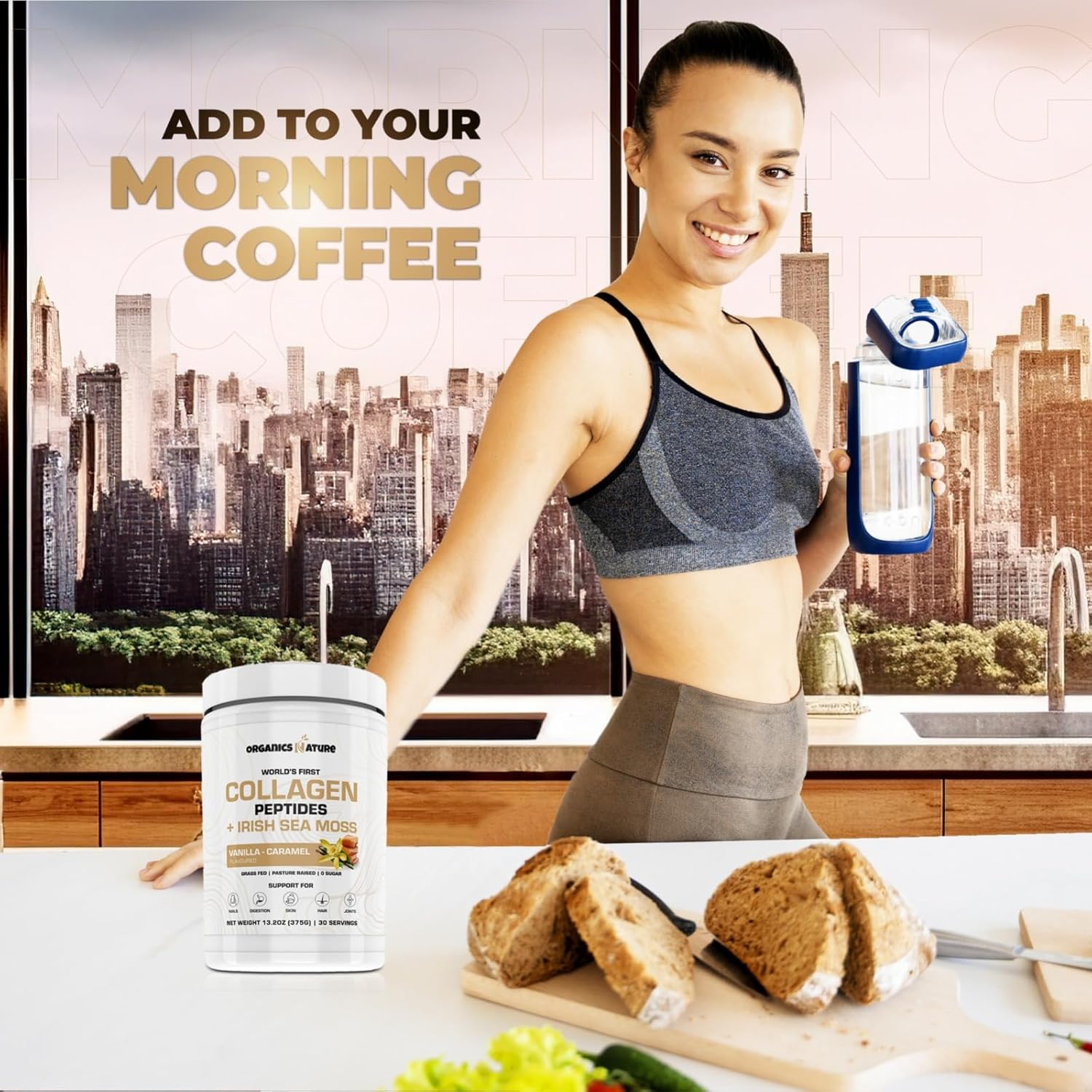 Collagen Peptides Powder with Irish Sea Moss Vanilla Caramel Flavor - 30 Servings of Hydrolyzed Collagen with Biotin for Hair, Skin, Nails, and Joints - 380g