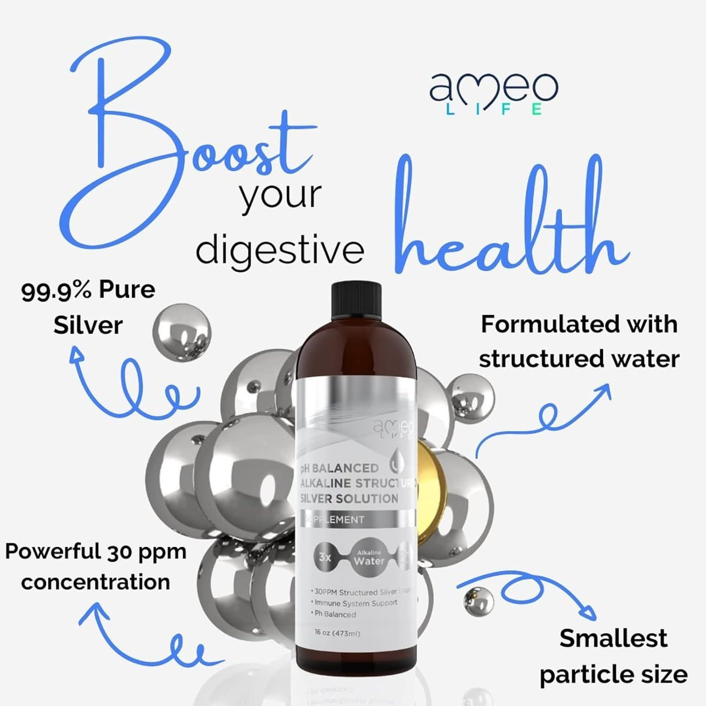 Colloidal Silver Liquid & Digestive Probiotics Bundle by Ameo Life - Boost Overall Health and Immunity with this Powerful Combination