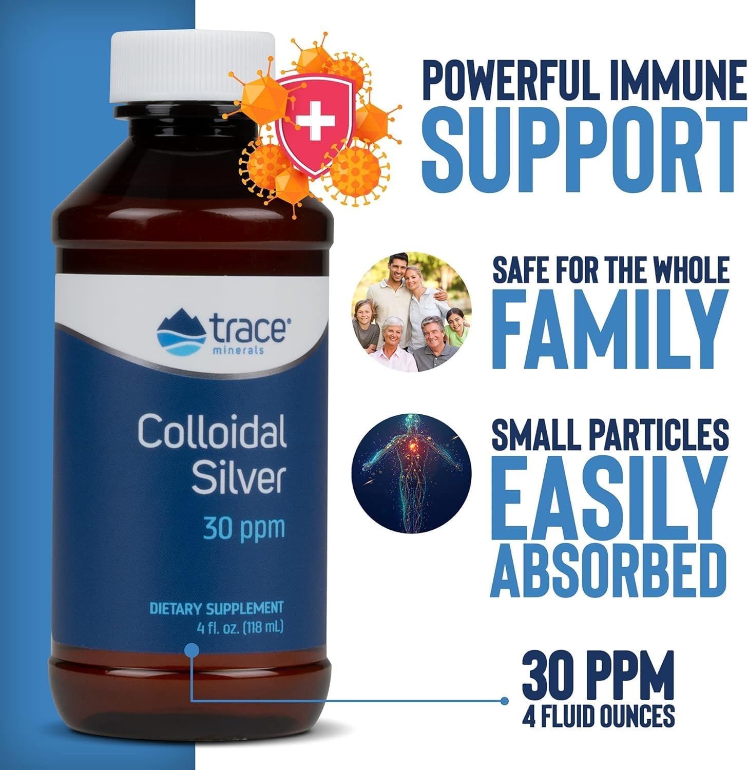 Colloidal Silver Liquid Supplement | Super-Oxygenated Trace Minerals | 30 PPM Safe Dose, 99.99% Pure | Vegan | 4 fl oz Bottle