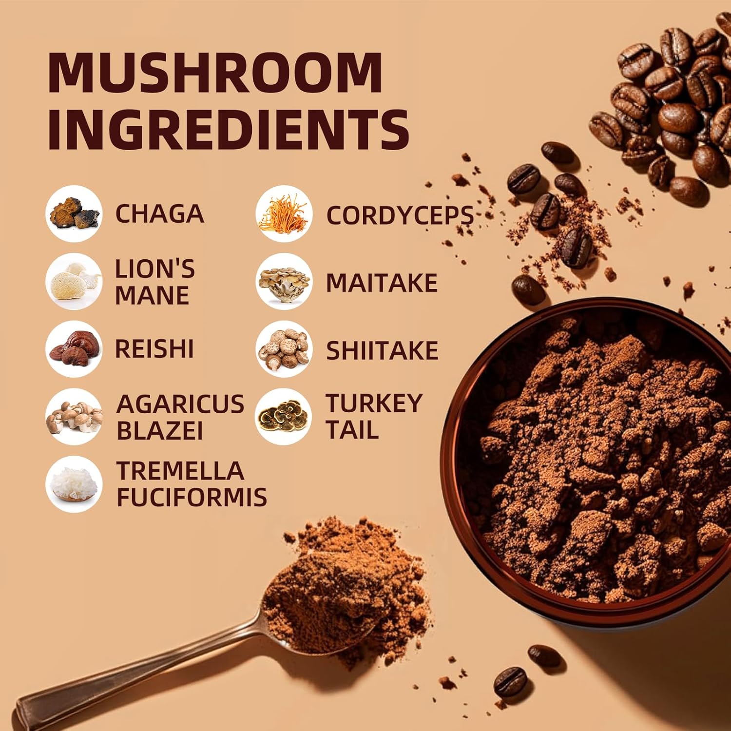 Colombian Mushroom Coffee Blend with Lion's Mane, Reishi, Chaga, Cordyceps - 150g Powder for Energy, Focus, Mental Clarity & Immune Support