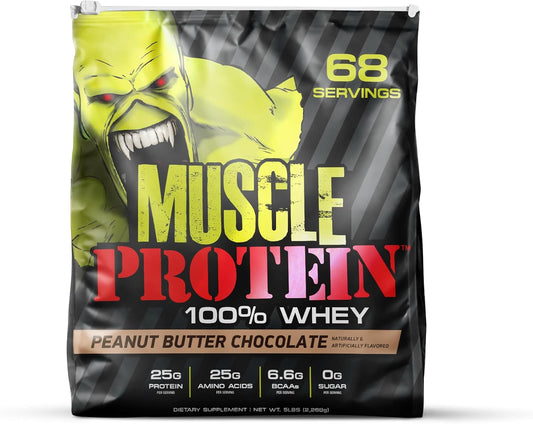 Colossal Labs Muscle Mass Whey Protein 5 lbs Peanut Butter - 25g Protein, 6.6g BCAAs - Cold Filtered for Maximum Results