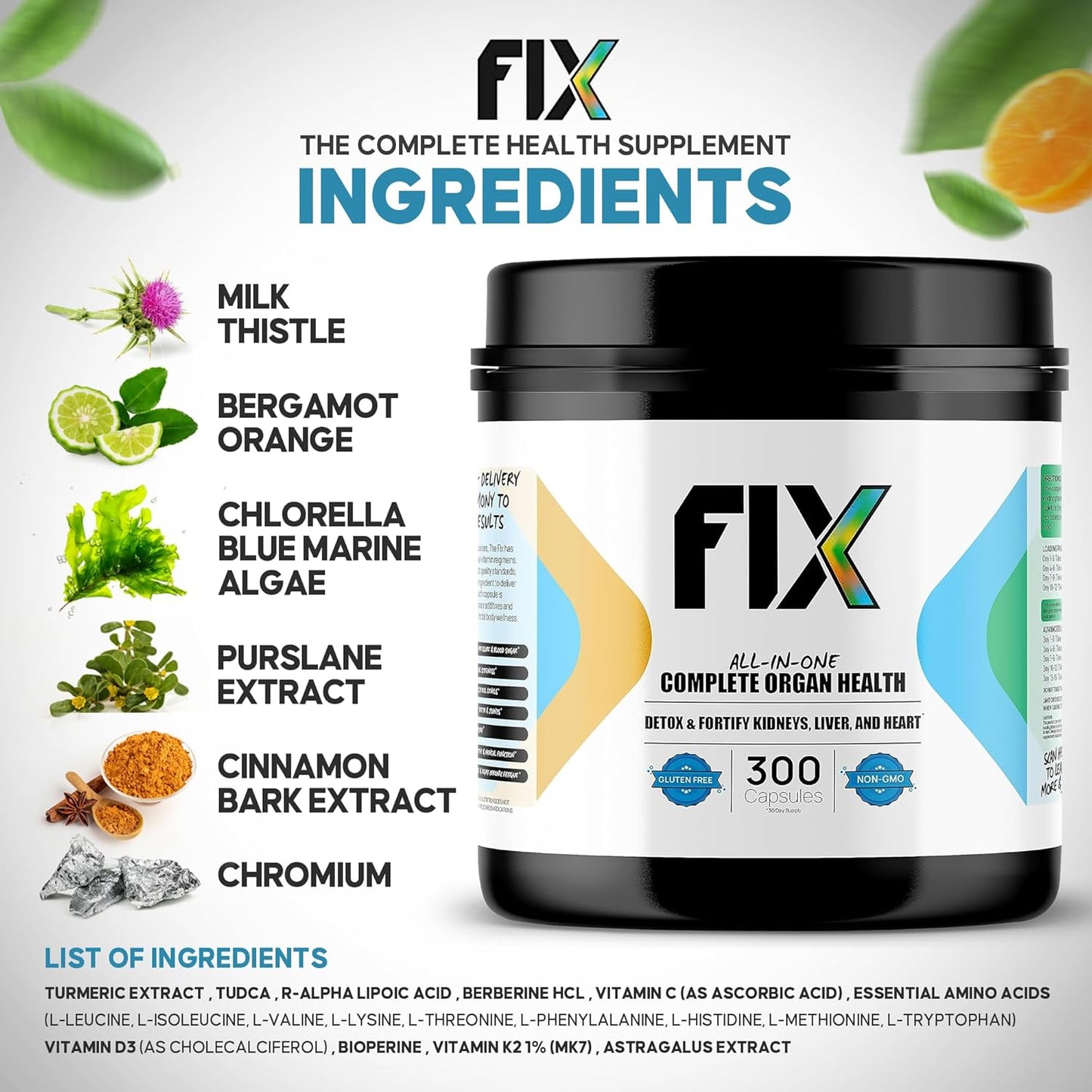 Complete Health Supplement for Liver, Heart, and Kidney Support - Vegan Formula for Holistic Well-Being - Non-GMO - 30 Servings