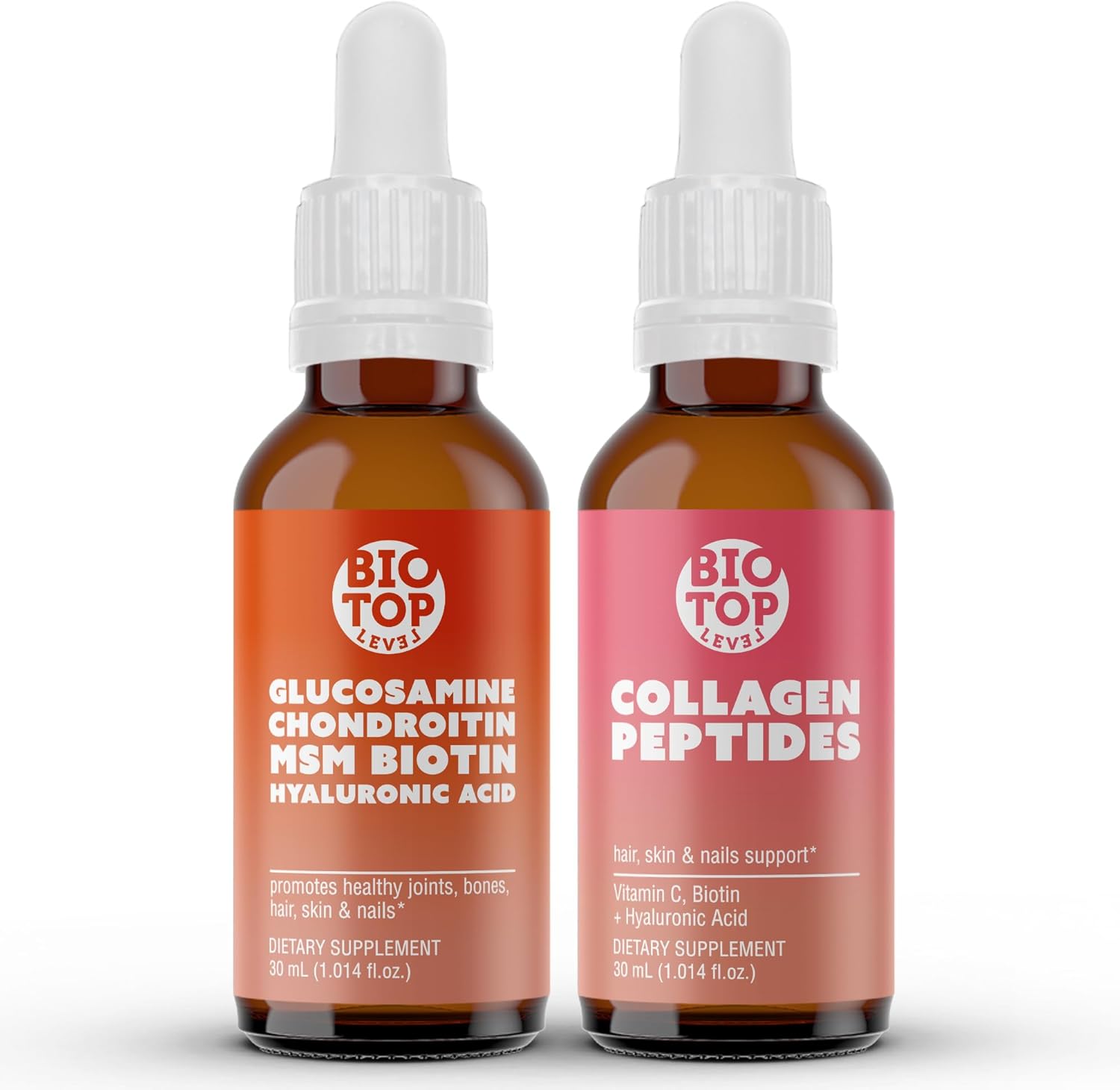 Complete Joint, Bone, Muscle, Hair, Skin, and Nail Health Bundle - Glucosamine, Chondroitin, Collagen, Biotin, Hyaluronic Acid, MSM, Vitamin C - BIOTOPLEVEL Best Combination