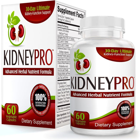 Complete Kidney Support Supplement with 21 Health Supplements - Kidney-Pro (All-in-1) - Includes Cranberry Extract - Kidney Cleanse Detox - 30-Day Supply - 60 Capsules