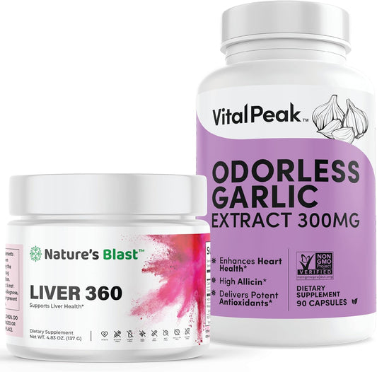 Complete Liver Support and Immune Boosting Garlic Combo - Liver 360 and Vital Peak