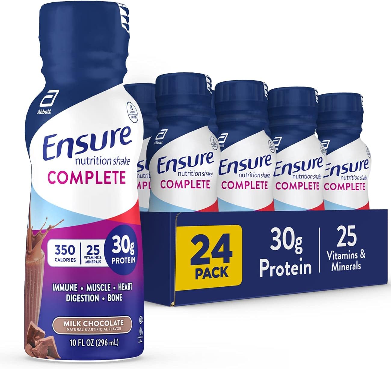 Complete Nutrition Shake & Ensure Plus Shake with Fiber - Meal Replacement, 16g Protein, Milk Chocolate, Gluten-Free - 8 Fl Oz, Pack of 24