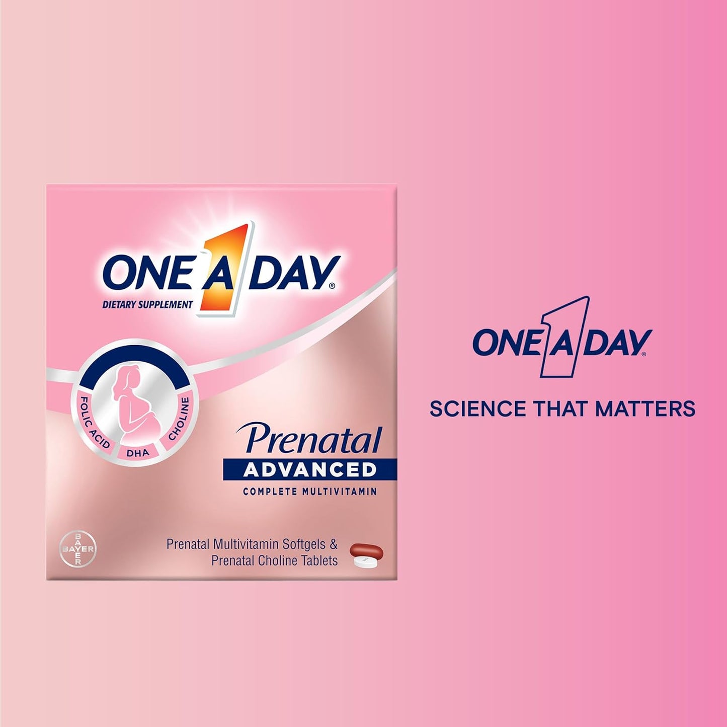 Complete Prenatal Multivitamin for Women with Brain Support, Choline, Folic Acid, Omega-3 DHA, and Iron - 60 Count