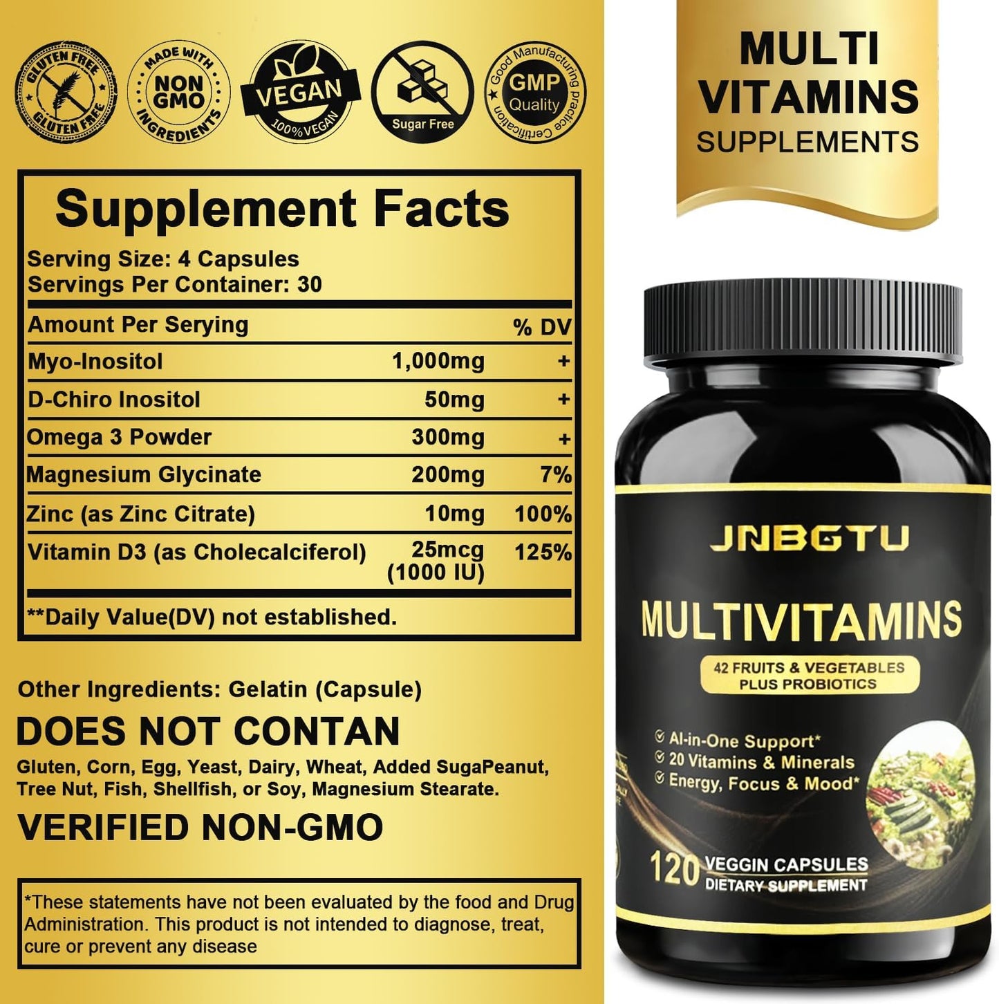 Complete Women's Wellness Multivitamin with Myo-Inositol, Magnesium Glycinate, D-Chiro Inositol, Omega-3, Zinc, Vitamin D3 - 240 Count
