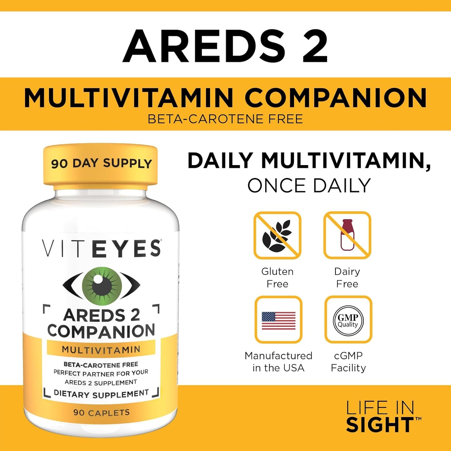 Comprehensive Multivitamin Supplement for AREDS 2 Users - Viteyes Classic, Beta-Carotene Free, 90 Caplets