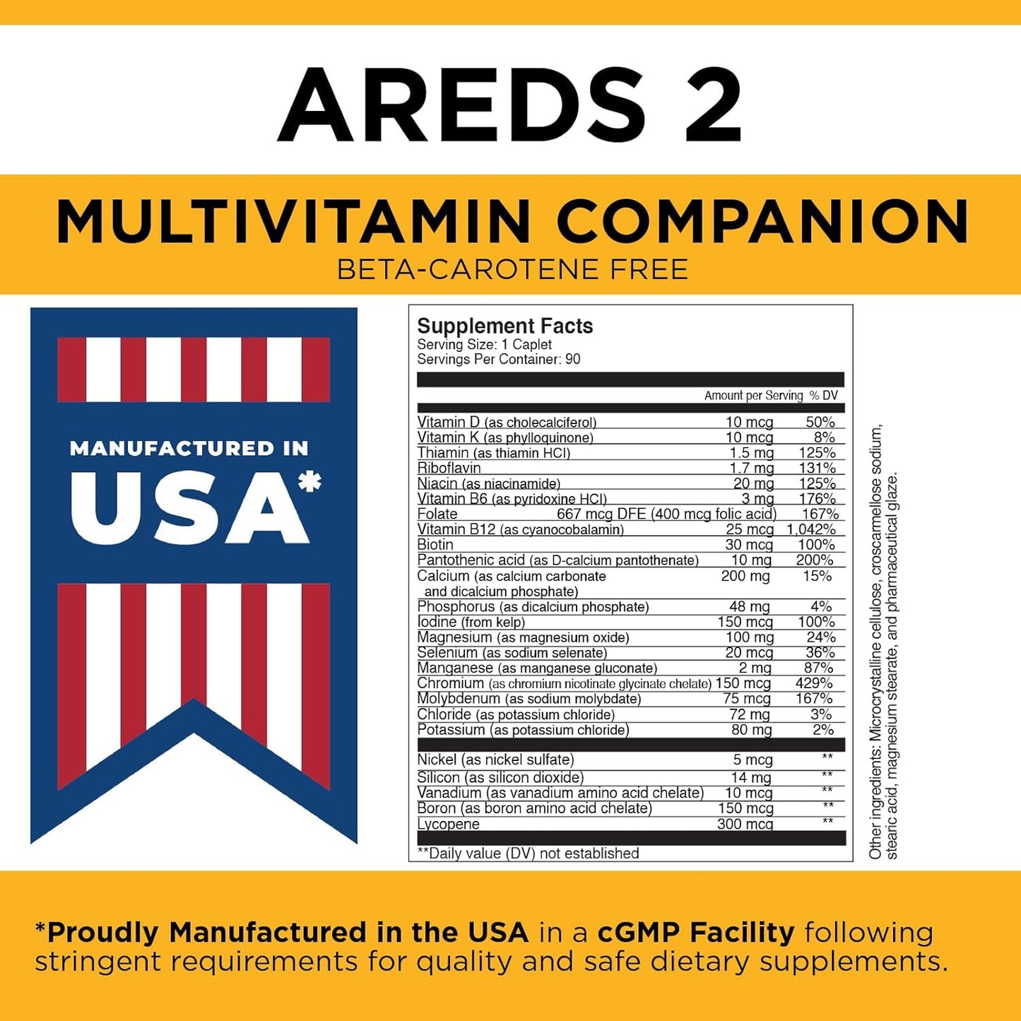 Comprehensive Multivitamin Supplement for AREDS 2 Users - Viteyes Classic, Beta-Carotene Free, 90 Caplets
