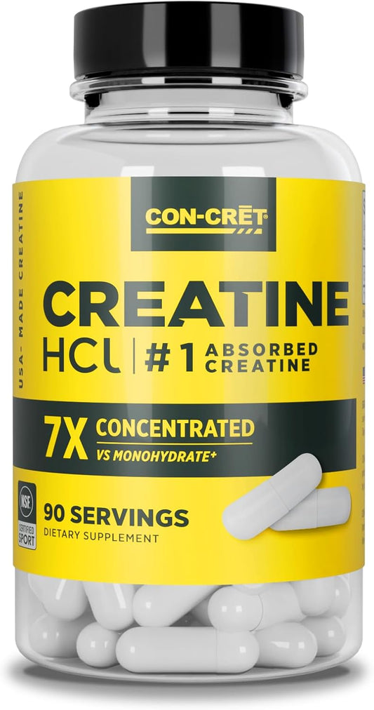Con-Cret Creatine HCl Capsules - Muscle, Cognitive, and Cellular Energy Support - No Bloating or Cramps - USA Made & NSF Certified - 90 ct Creatine Pills for Enhanced Performance