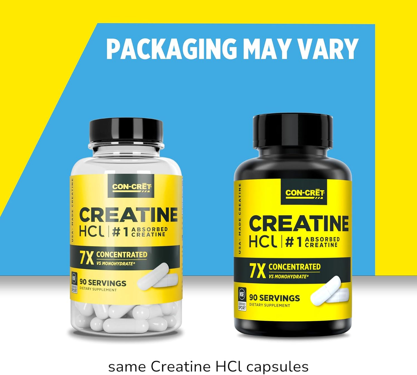 Con-Cret Creatine HCl Capsules - Muscle, Cognitive, and Cellular Energy Support - No Bloating or Cramps - USA Made & NSF Certified - 90 ct Creatine Pills for Enhanced Performance