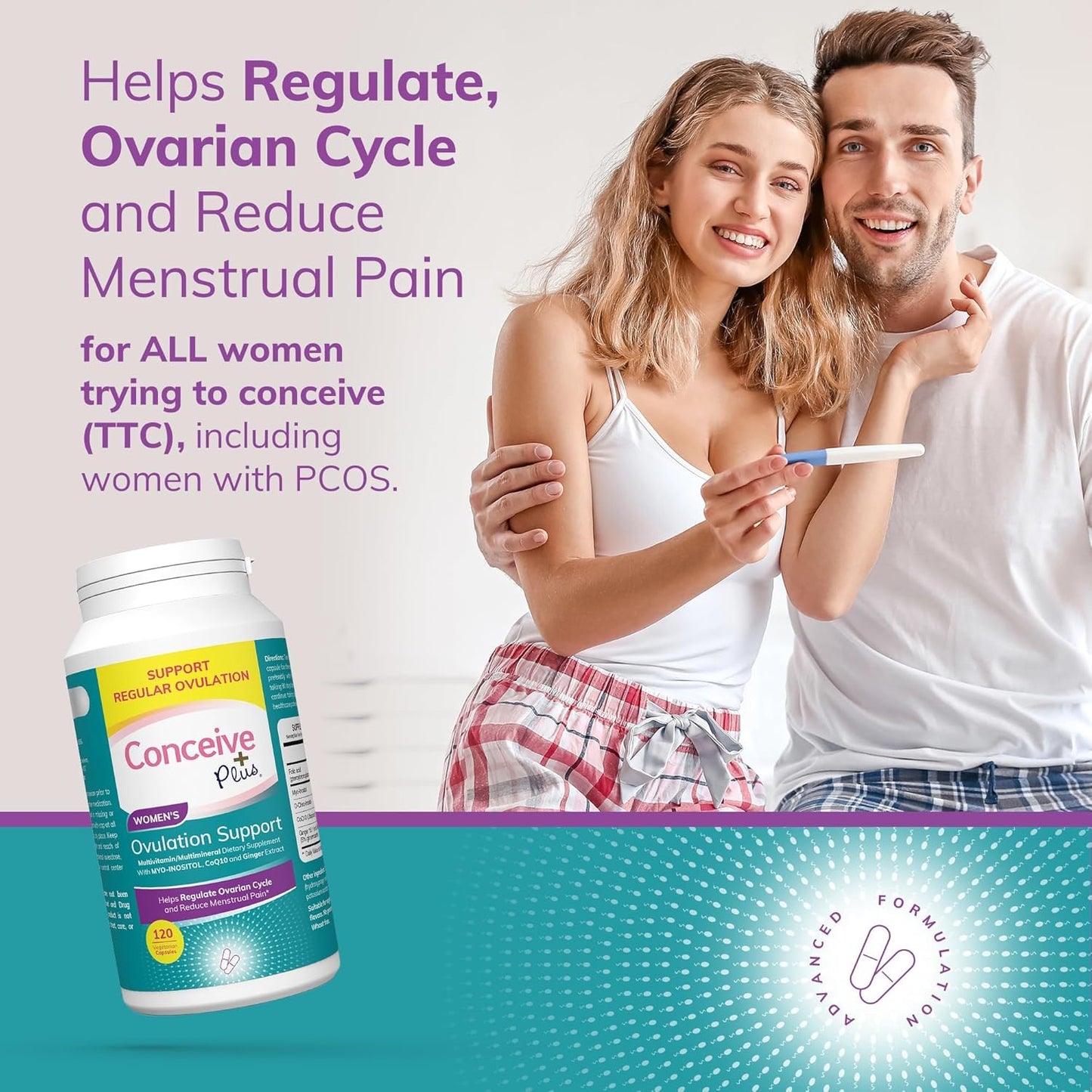 Conceive Plus Fertility Lubricant with Ovulation Support Inositol Supplement Bundle - 8 Applicators + 120 Count