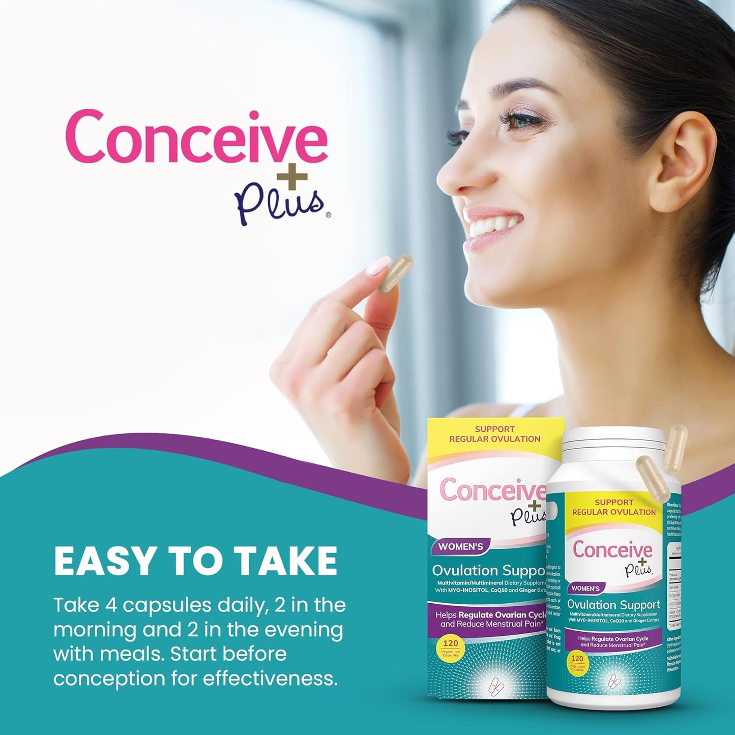 Conceive Plus Fertility Lubricant with Ovulation Support Inositol Supplement Bundle - 8 Applicators + 120 Count