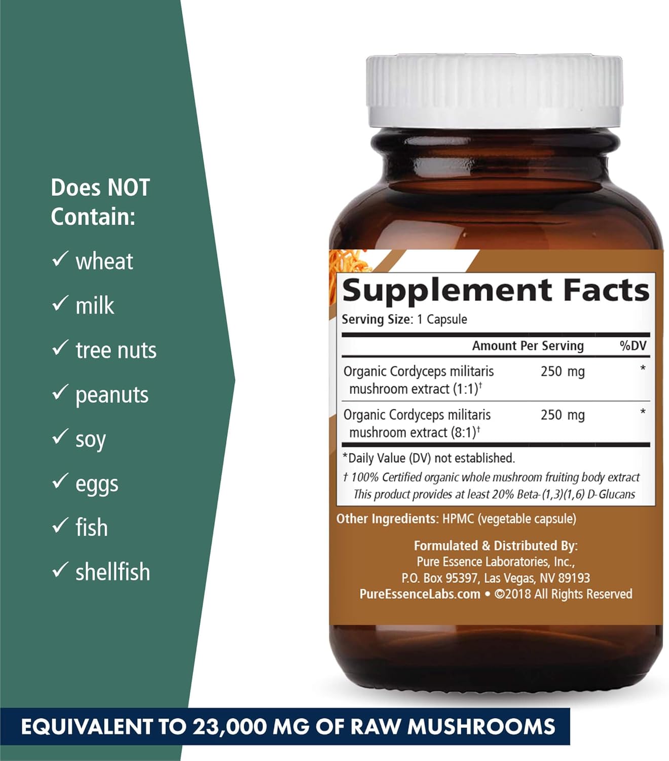 Concentrated Cordyceps Mushroom Powder Supplements for Immune System, Stress Response, Physical & Mental Performance - 2 Months Supply by PURE ESSENCE LABS