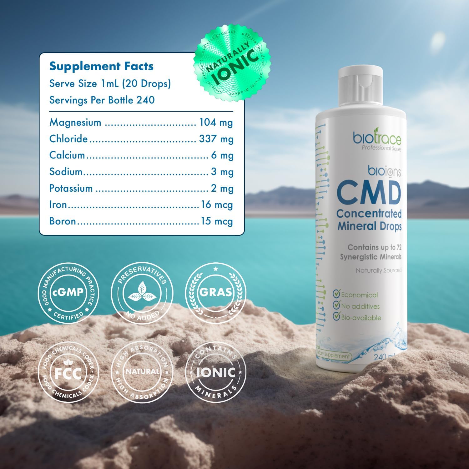 Concentrated Ionic Liquid Magnesium Drops with 72+ Trace Minerals from Dead Sea - Energy, Electrolytes, Hydration - Low Sodium - 96 Day Supply - 8 fl oz