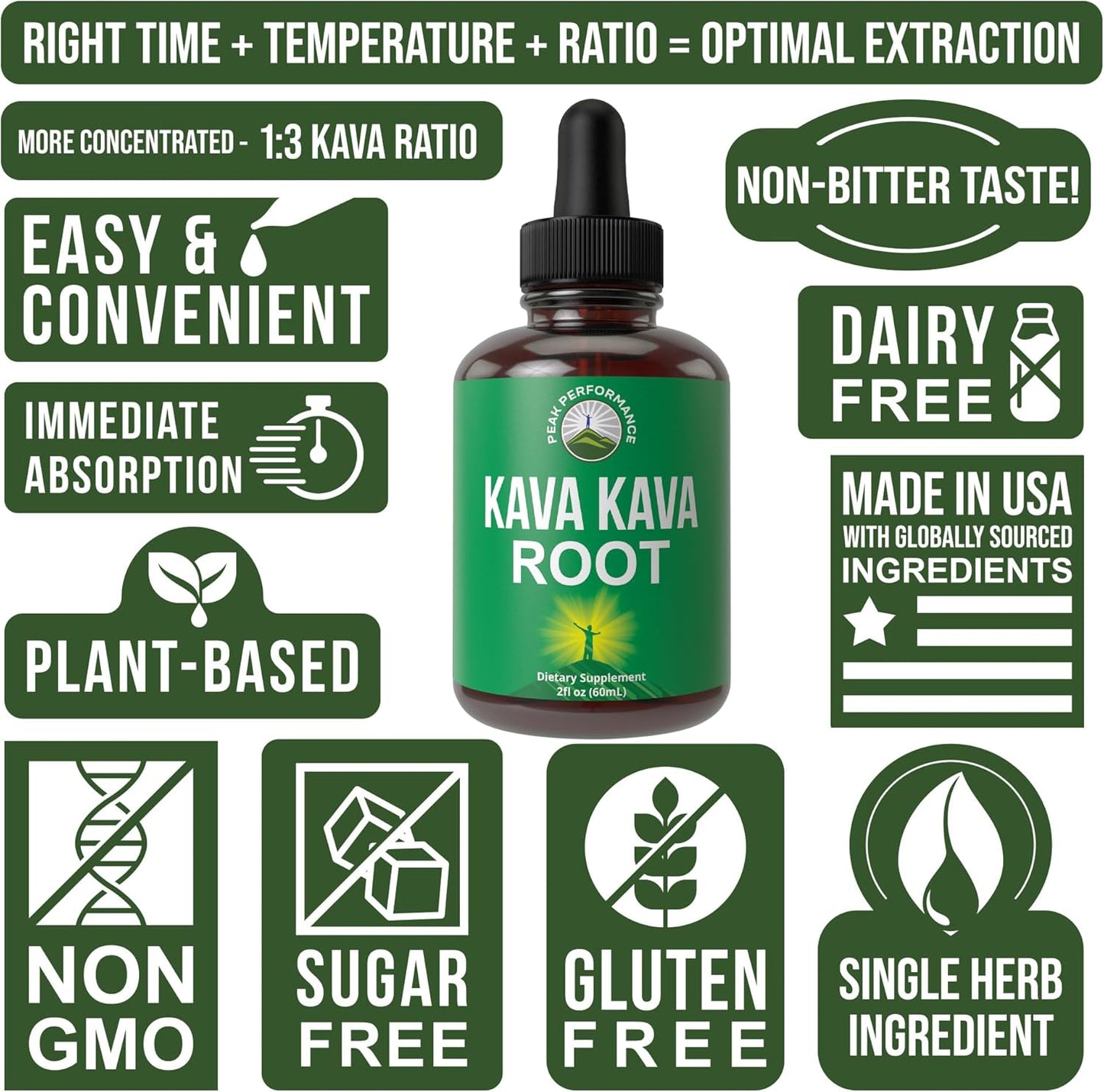 Concentrated Kava Kava Root Extract Liquid Drops - 1:3 Extraction Ratio for Relaxation & Sleep - Vegan & Gluten Free - USA Tested Tincture