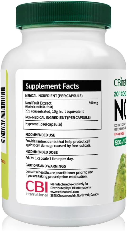 Concentrated Noni Capsules - CBI Natural 20:1 Extract, 500mg, 120 Count