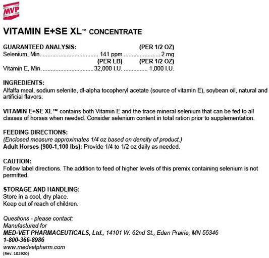 Concentrated Vitamin E/SE XL Supplement (25lb) for Healthy Horse Muscle Function