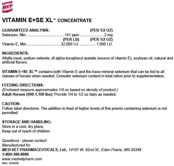 Concentrated Vitamin E/SE XL Supplement (25lb) for Healthy Horse Muscle Function