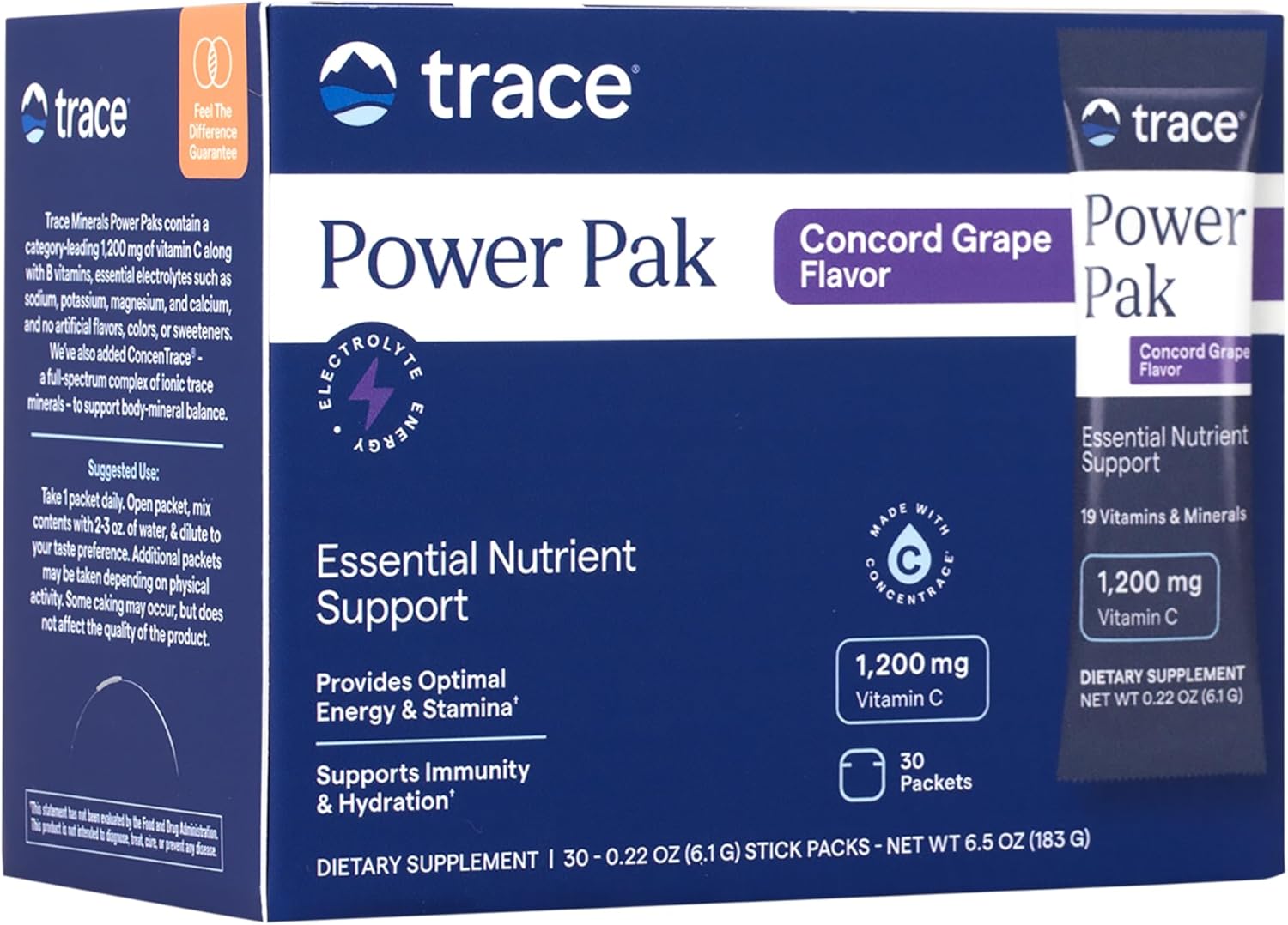 Concord Grape Electrolyte Powder Packets with Trace Minerals, Vitamin C, Zinc, and Magnesium for Immunity, Hydration, and Energy - 30 Packets