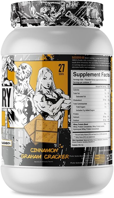 CONDEMNED Labz Commissary Whey Protein - Hydrolyzed Isolate & Concentrate - Low Carb, Low Calorie - Cinnamon Graham Cracker Flavor - 27 Servings for Pre or Post Workout Recovery