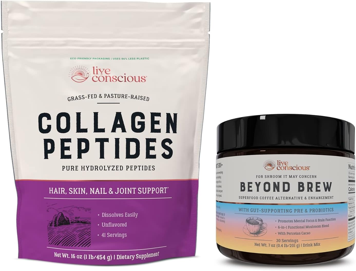 Conscious Beauty Collagen Peptides & Mushroom Superfood Coffee Alternative Powder for Hair, Skin, Nails, and Joints