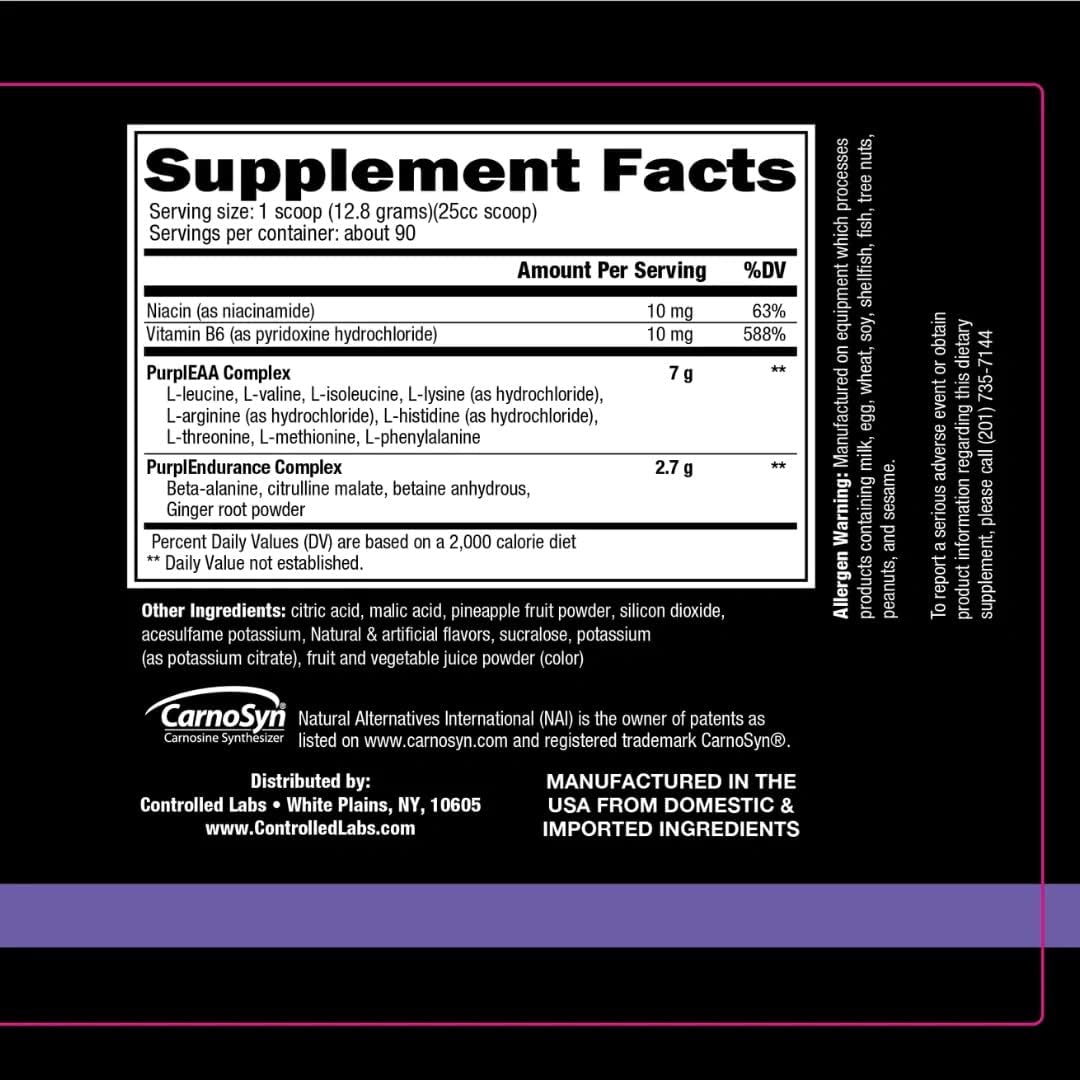 CONTROLLED LABS Purple Wraath BCAA and EAA Amino Acid Supplement - Mango Apricot Flavor, 90 Servings - Enhances Endurance, Focus, Stamina