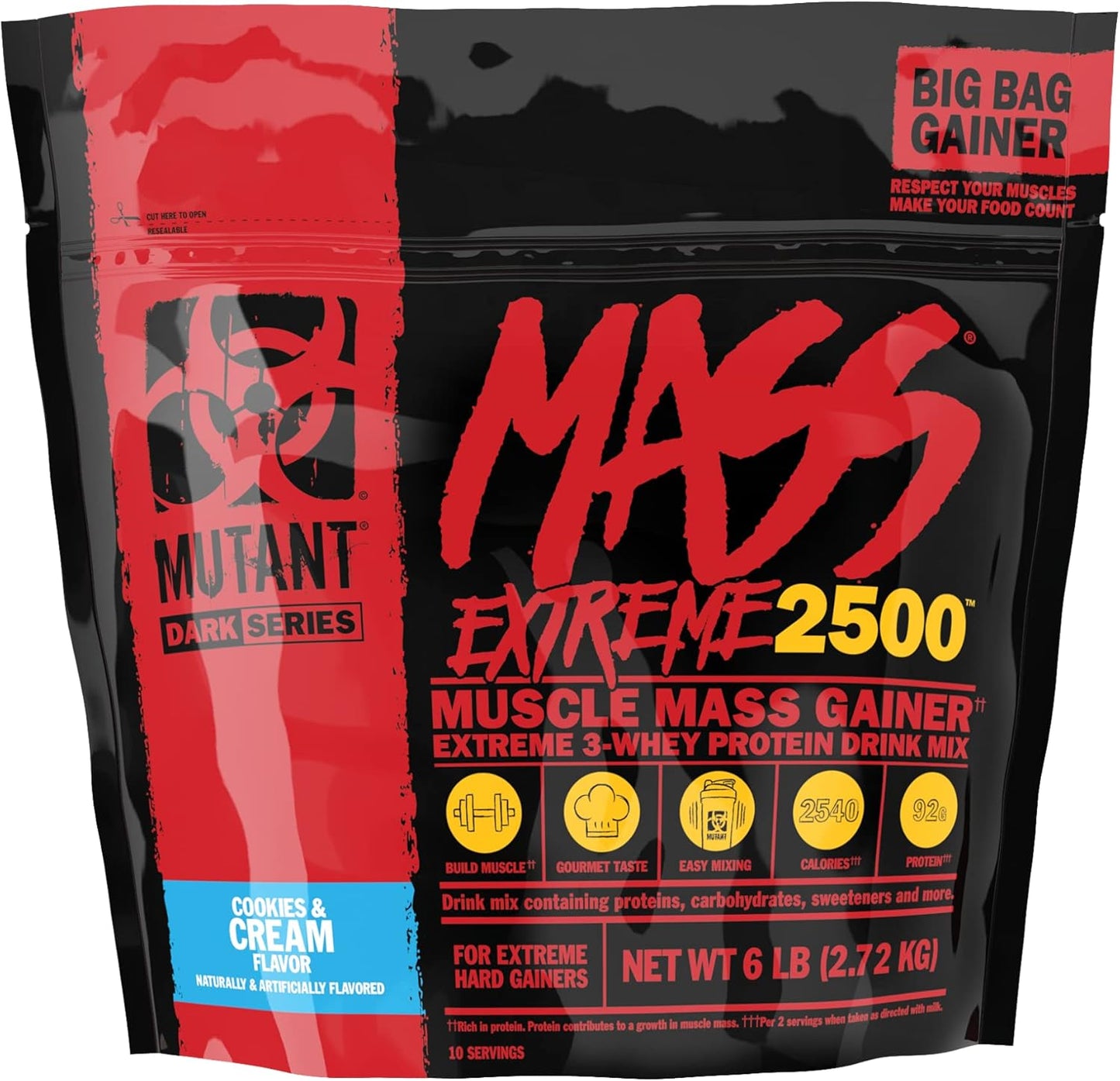 Cookies and Cream Whey Protein Powder for Muscle Size and Strength - High-Calorie Mass Gainer (6 lbs)