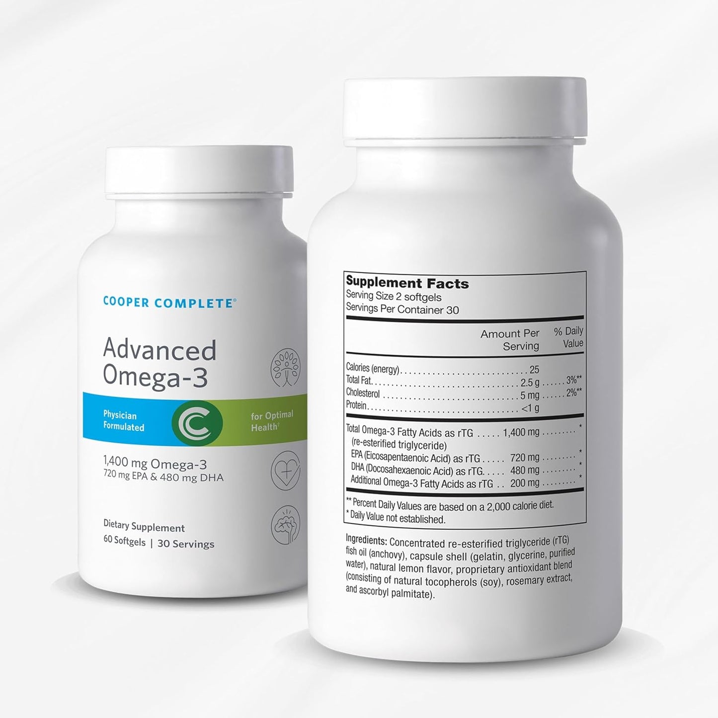 Cooper Complete Advanced Omega-3 Fish Oil Supplement, 1400 mg EPA + DHA, 60 Softgels x 2 Bottles.