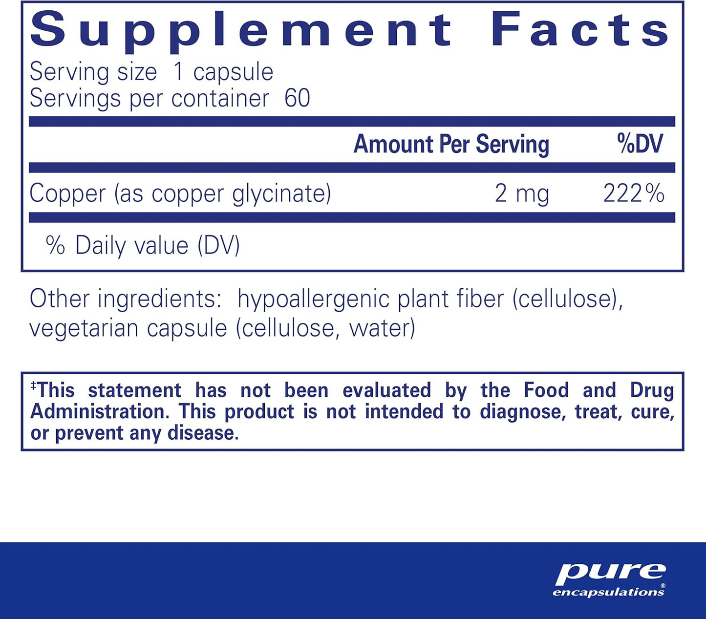 Copper Glycinate 2mg Supplement - Promotes Red Blood Cell Formation - Supports Energy Metabolism - Non-GMO Vegan Capsules