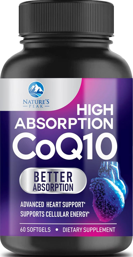 CoQ10 100mg Softgels with Enhanced Absorption for Heart Health and Energy Production - 60 Count, 2 Month Supply