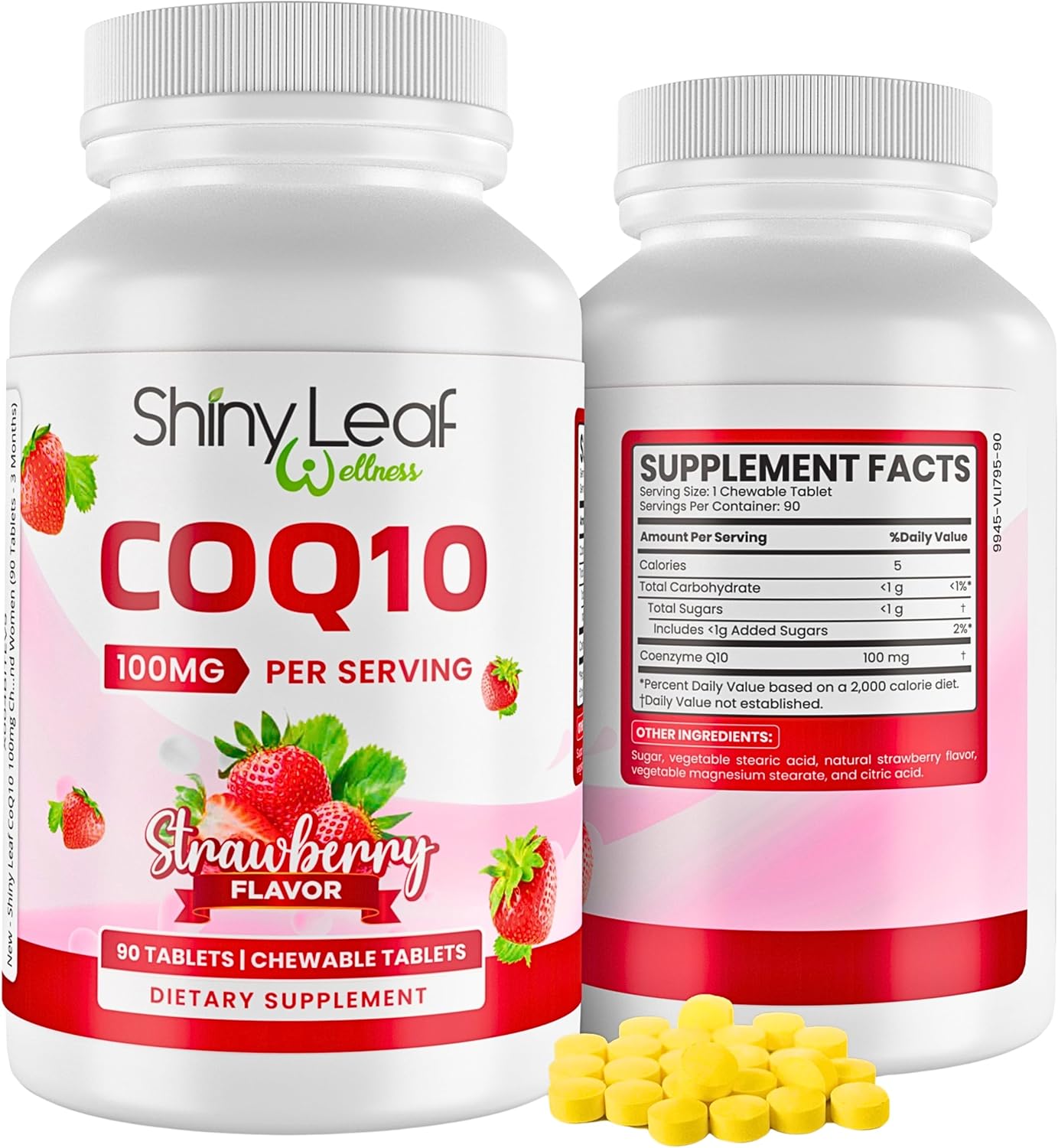 CoQ10 100mg Supplement for Heart Health & Energy Boost - Fast Absorbing Strawberry Tablets - Non-GMO, Gluten-Free - 90 Ct USA Made