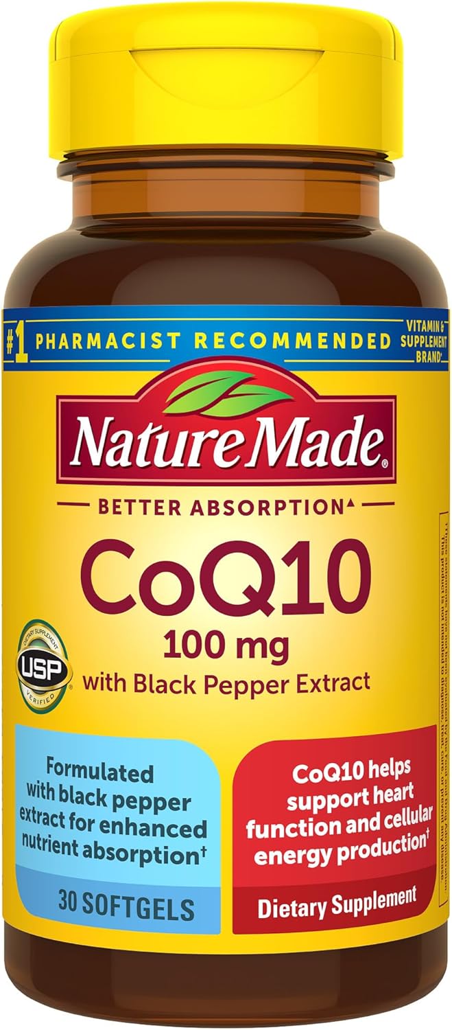 CoQ10 100mg with Black Pepper Extract Softgels for Heart Health Support - 30 Day Supply