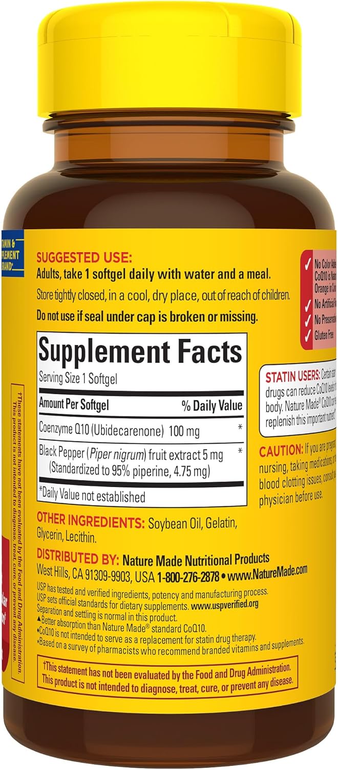 CoQ10 100mg with Black Pepper Extract Softgels for Heart Health Support - 30 Day Supply