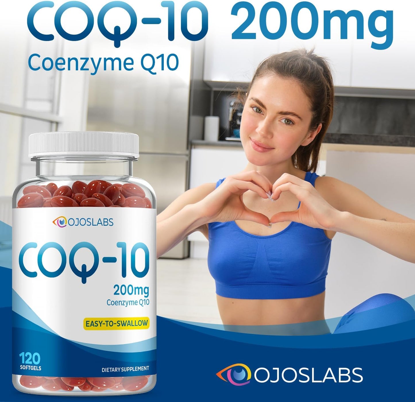 CoQ10 200mg Softgels by OjosLabs - High-Strength Coenzyme Q10 Supplement, 120 Capsules for Easy Swallowing