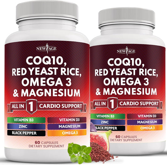 CoQ10 200mg with Red Yeast Rice, Omega 3-6-9, Magnesium, Zinc, Vitamin K2 D3 - 120 Count - Vitamins for Women and Men