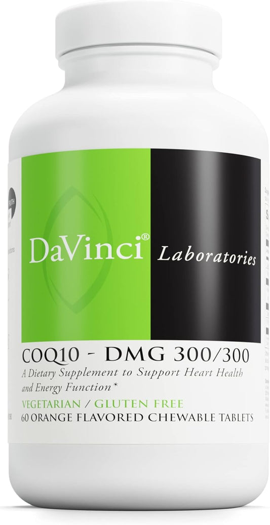 CoQ10 and DMG Heart Health Support Supplement - 300/300 - Boost Energy Function - Vegetarian - Gluten-Free - 60 Chewable Tablets