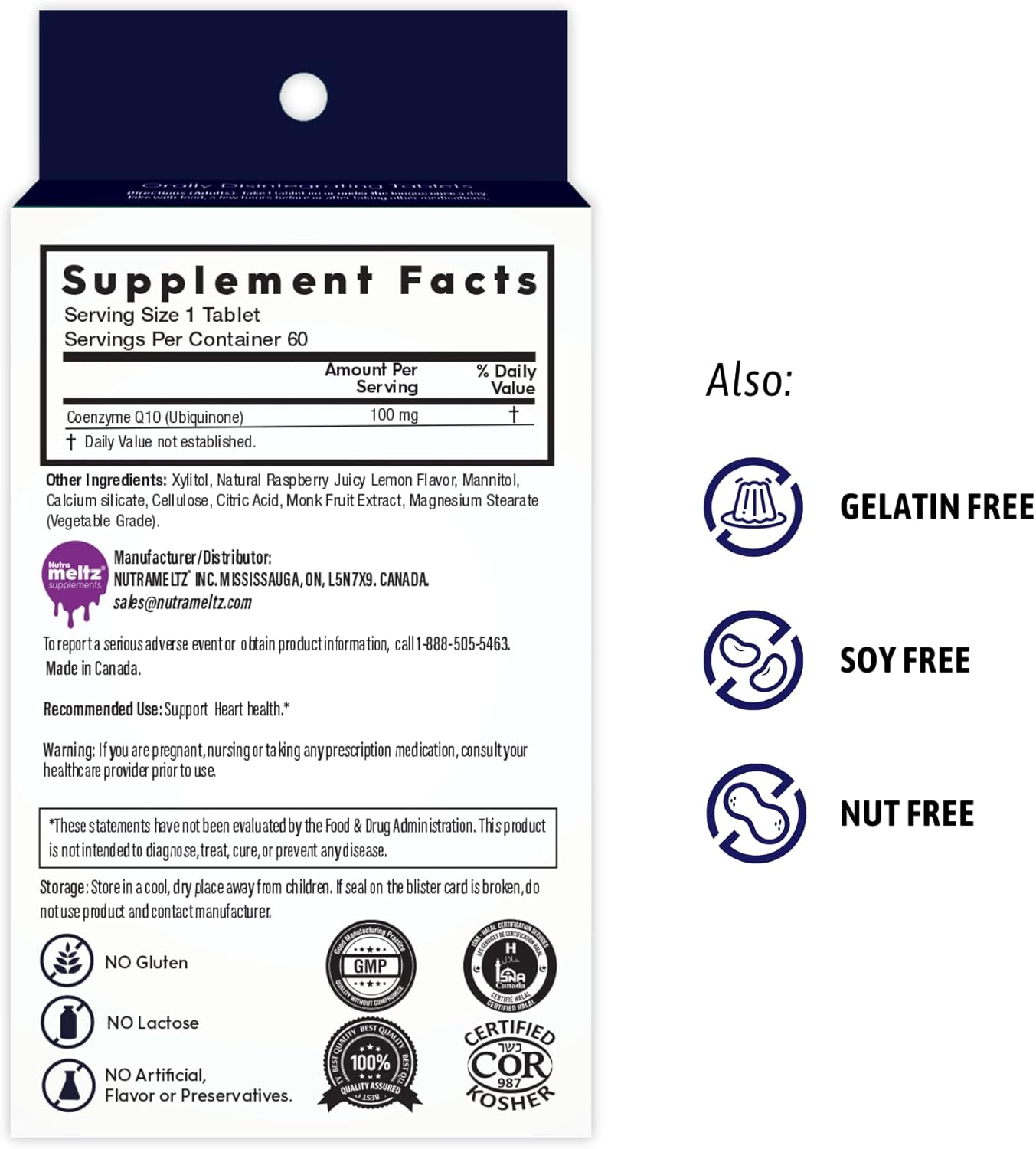 CoQ10 Nutra Meltz 100mg Tablets for Heart Health & Energy - Raspberry Lemon Flavor (60ct)