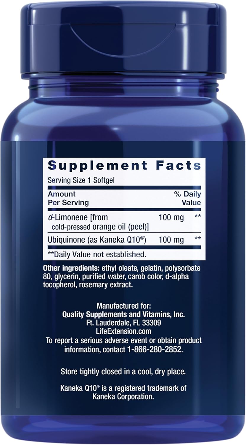 CoQ10 Ubiquinone Softgels with d-Limonene for Heart Health & Energy Boost - Gluten-Free, Non-GMO - 60 Count